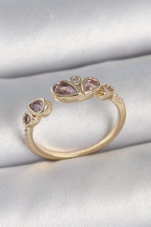 Pirinç Gold Renk Pembe Damla Zirkon Taşlı Ayarlanabilir Kadın Yüzük