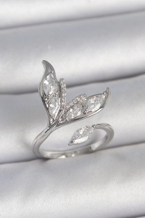 Pirinç Gümüş Renk Zirkon Taşlı Balık Kuyruğu Model Ayarlanabilir Kadın Yüzük
