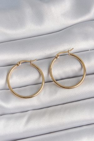 316 Çelik Gold Renk 27 mm Halka Model Kadın Küpe
