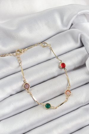 Pirinç Asorti Model Gold Renk Zirkon Taşlı Kadın Bileklik