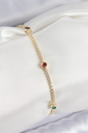 Pirinç Zirkon Taşlı Asorti Model Gold Renk Kadın Bilekilk
