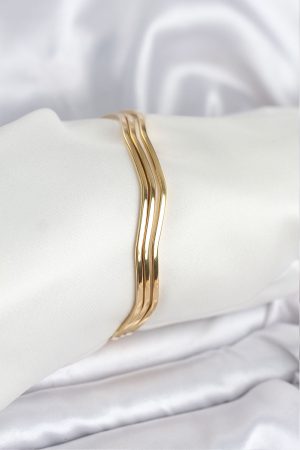 316L Çelik Gold Renk 65 mm Ajda Zikzak Model 3lü Kadın Bileklik