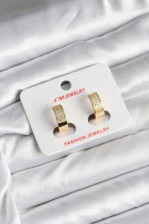 14K Gold Renk Kaplama Zirkon Taşlı Halka CM Kadın Küpe